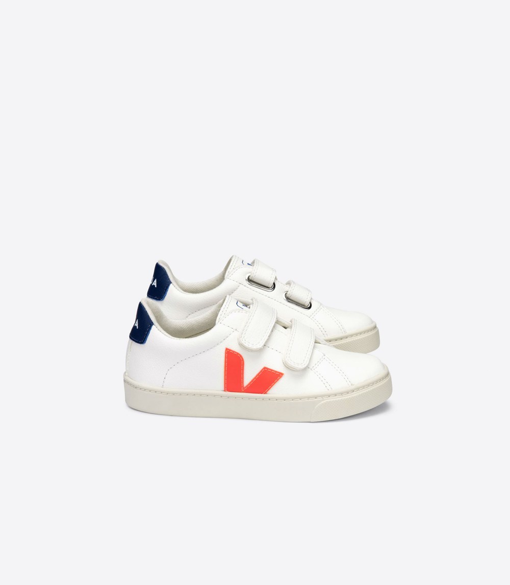 Veja Sneakers Barn - Esplar Velcro Chromefree - Vita/Orange - 061735-RHW